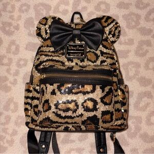 Disney Parks Loungefly Animal Kingdom Leopard Print Sequin Mini Backpack